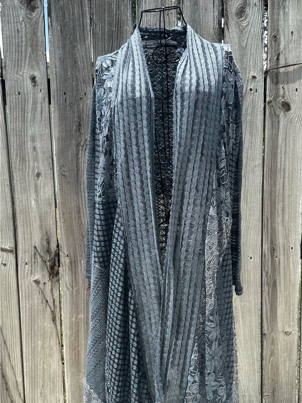 Smoky Blue Crochet and Lace Duster